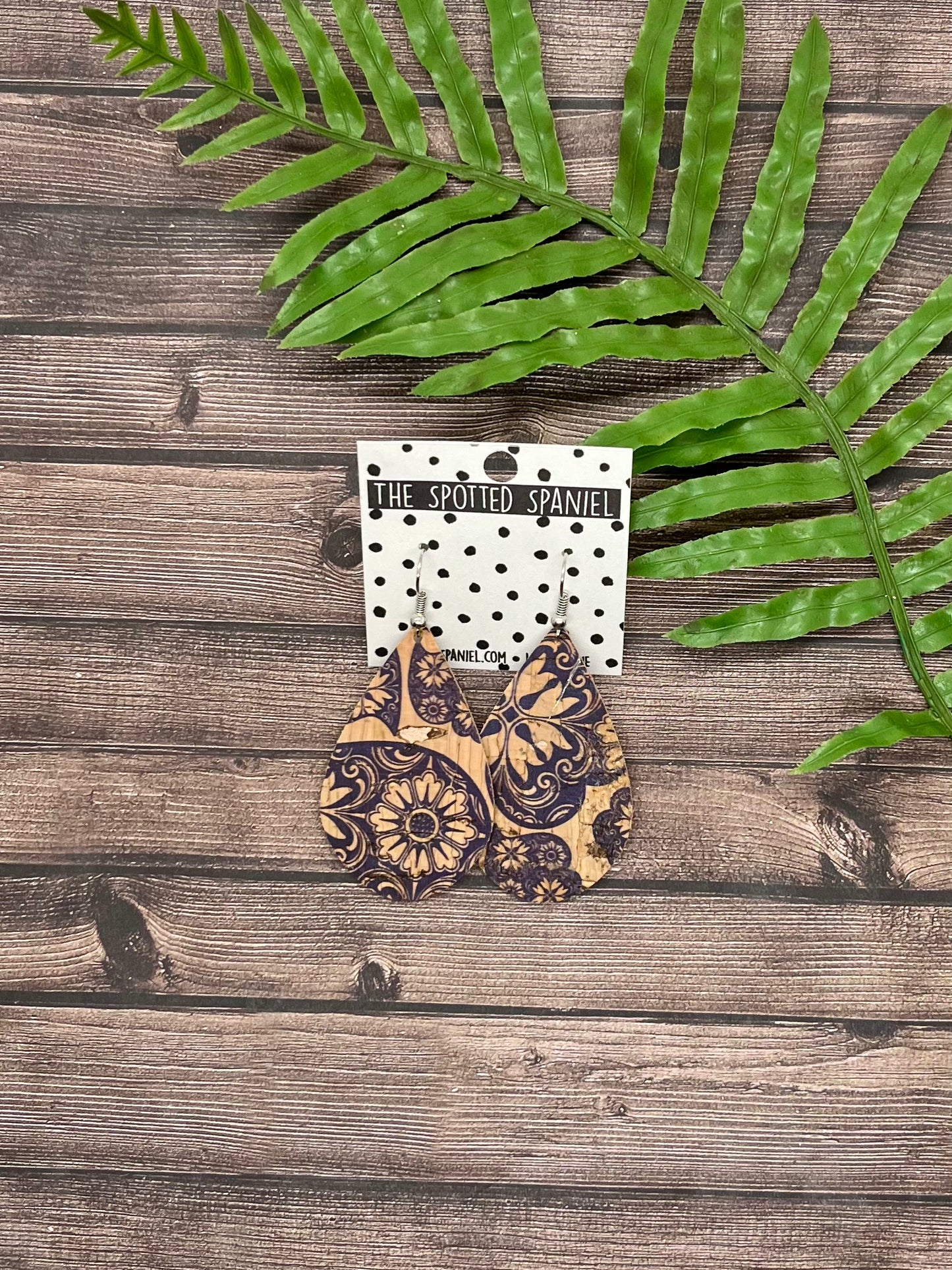 Navy floral cork teardrop